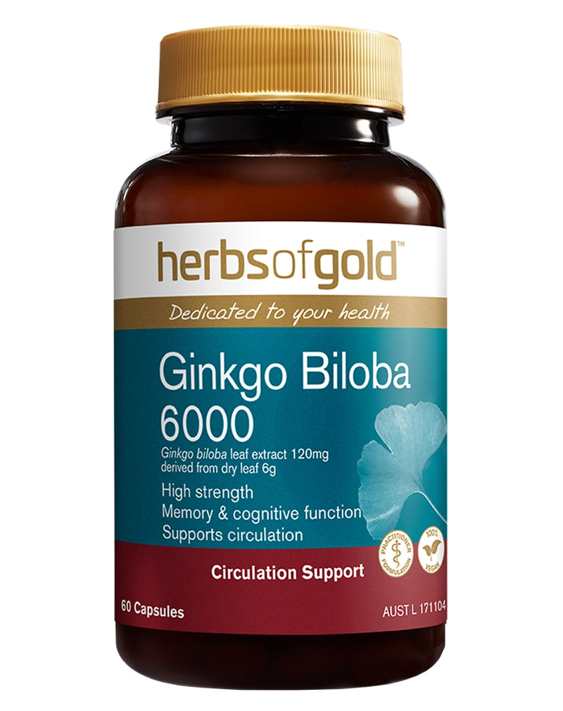 Herbs of Gold Ginkgo Biloba 6000 capsules bottle